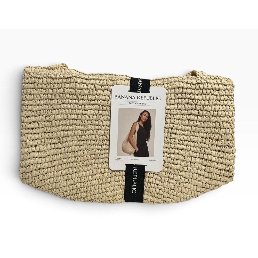Banana Republic Natural Ivory Woven Raffia Large Shoulder Tote Bag OS NWT